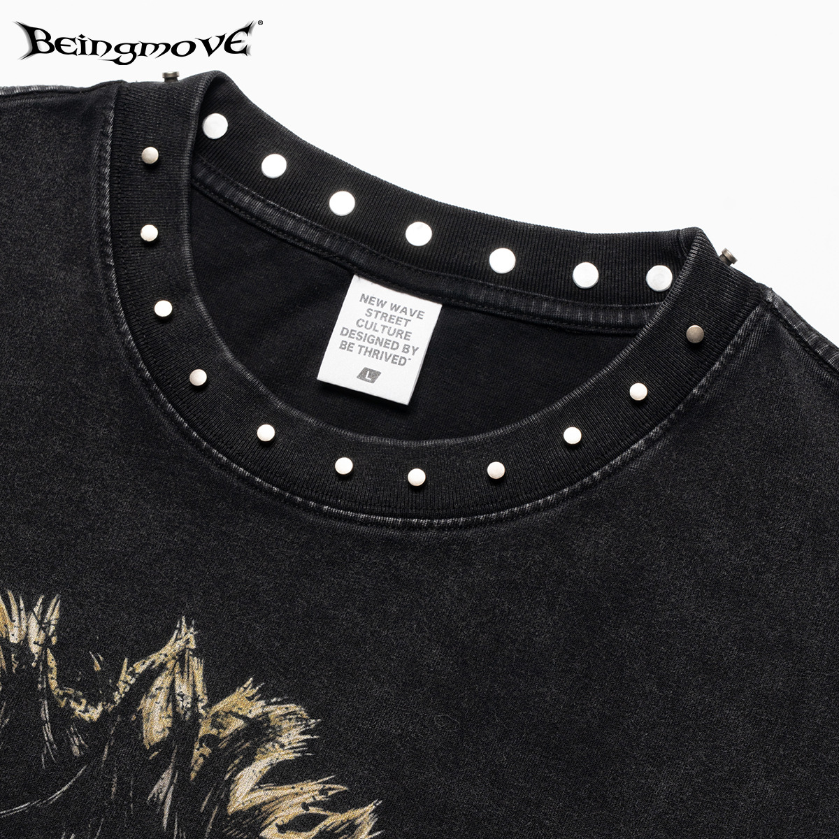 Calle secada| Nuevo estilo americano retro remache callejero collar de manga corta suelta pesado hacer vieja camiseta lavada con agua para hombres