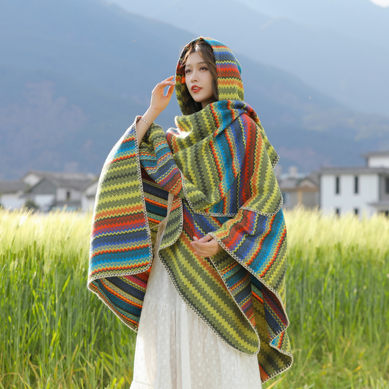 Yunnan Dali Tourism Split Shawl Ethnic Style New Knitted Scarf Outer Waith Photograph Warm Outer Waith Women's Cape