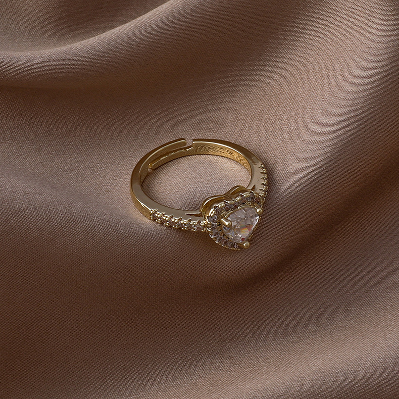 fashion micro-inlaid zircon heart square opening ring wholesale