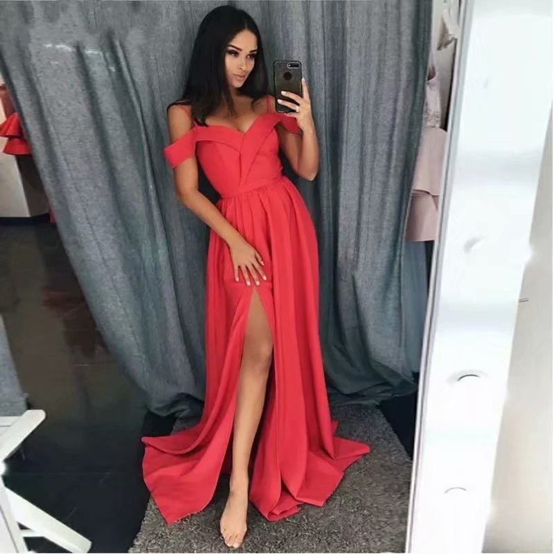 Europeo y americano Amazon AliExpress deseo nueva correa de hombro satén elegante simple sexy vestido de noche