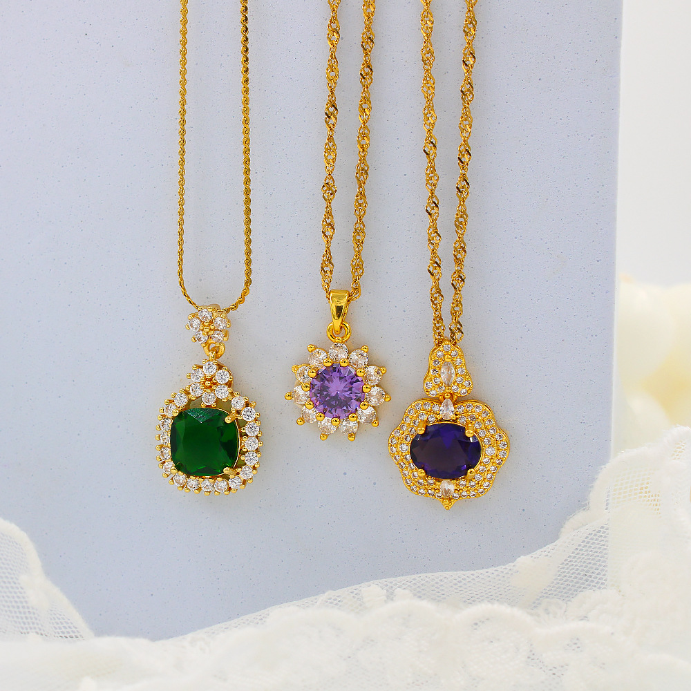 1 Piece Quantity Daily Occasion Retro Flower Stainless Steel Plating Zircon Pendant Necklace 1 Piece