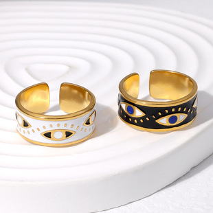 European and American Devil's Eye Titanium Steel Ring Niche Personalized Eye Oil Dripping Non-Fading Stainless Steel Open Ring Wholesale