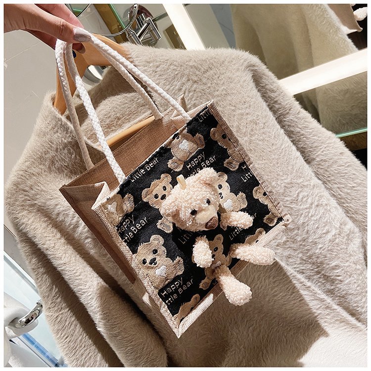 Portable lunch box, canvas bag 2021 new Korean version Instagram college student class bear tote bag undefined