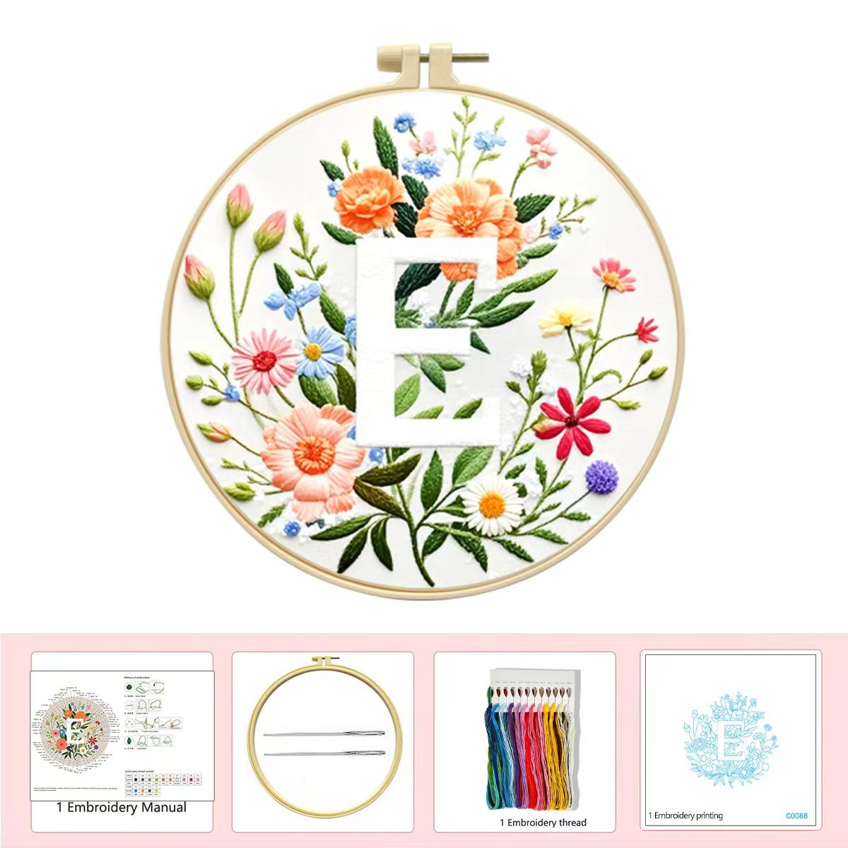 Hecho a mano flores y plantas europeas bordadas paquetes de materialdiy inglés 26 letras simple principiante nivel de bordado al por mayor