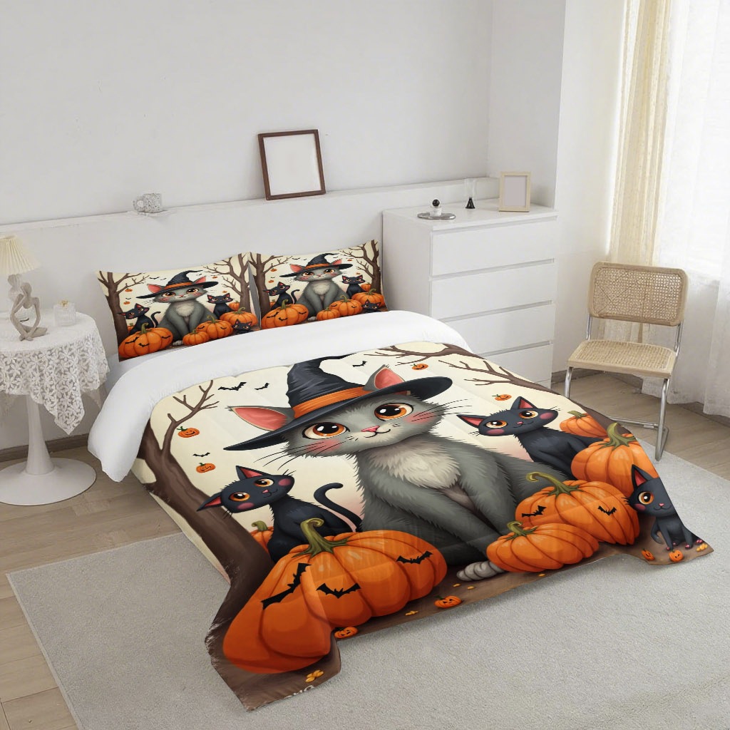 TEMU / JIT transfronterizo Halloween 3D impresión digital 180gms colcha colcha almohada conjunto de dibujo se puede ajustar