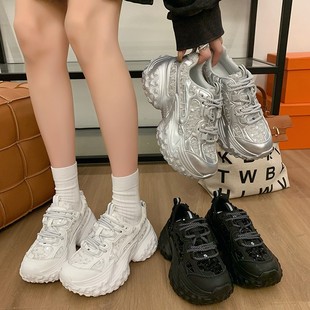 Torre Shoes Women's 2025 New Mesh Sequins with Wide Leg Pants Shoes Thick Bottom Tire Durian sneaker Trendy