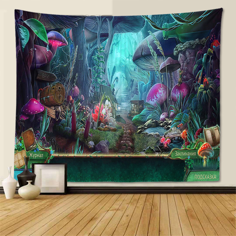 Cross-Border Hot-Selling Peach Skin Brushed Cloth Tapestry Hot-Selling Painted Mushroom Background Cloth Tapestry Hanging Cloth Sofa Underwater