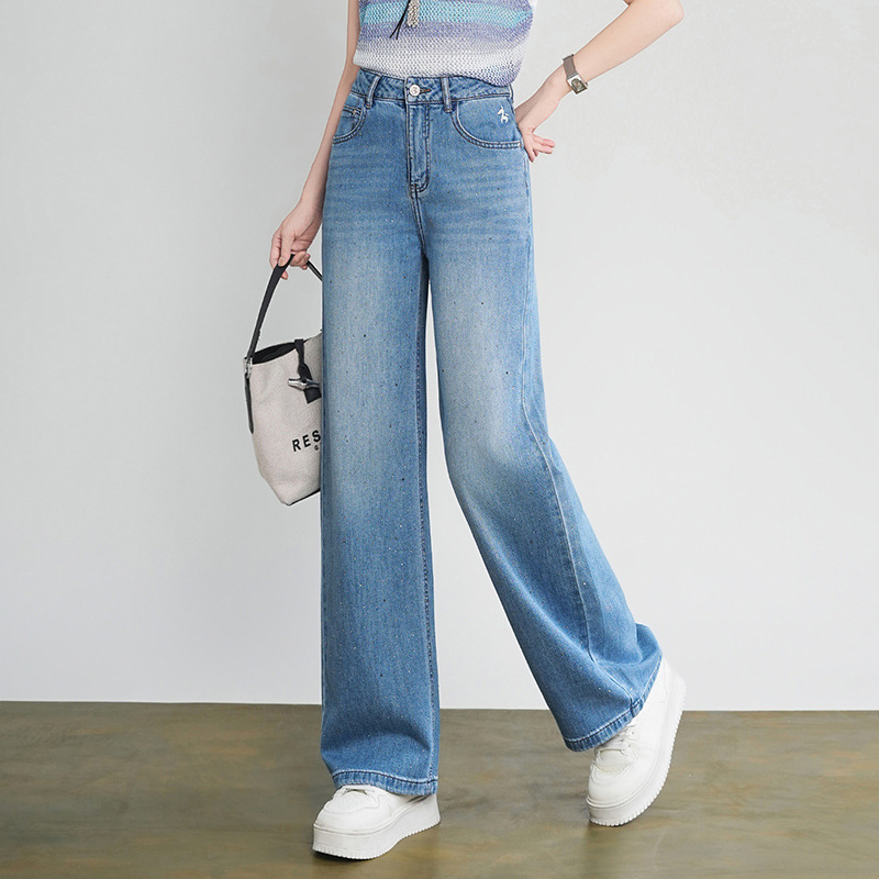 High-End Fashionable Rhinestone Narrow-Cut Wide-Leg Jeans for Women, New Spring High-Waisted Drapey Casual Straight-Leg Jeans High-End Fashionable Rhinestone Narrow-Cut Wide-Leg Jeans for Women, New Spring High-Waisted Drapey Casual Straight-Leg Jeans