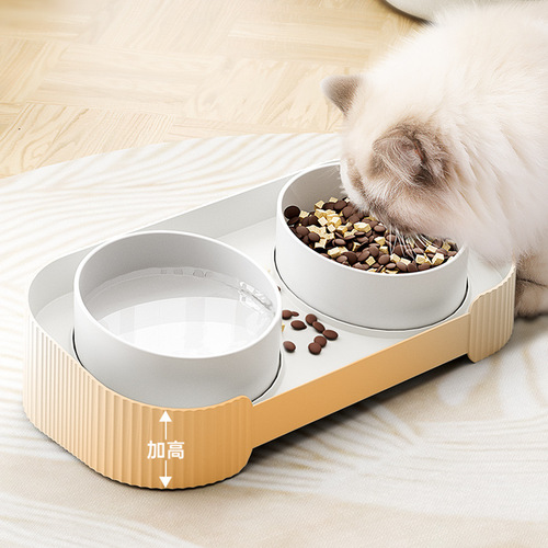 Cross-border minimalist pet bowl cat food double bowl feeding drinking water ceramic bowl anti-spill neck protection cat bowl wholesale