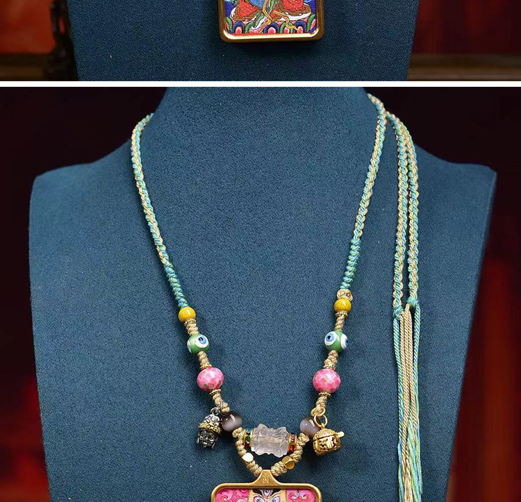 Tibetan Hand Painted Zakiram Thangka Amulet Pendant Green Tara