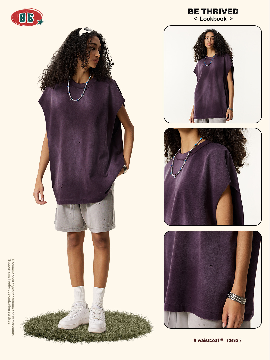 BEメンズ | 2025夏のアメリカのファッションブランドのレトロな古い肩を切ってベストを切った男性スポーツのノースリーブ男性tシャツ