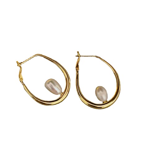 Simple freshwater pearl French-style elegant 14K metal earrings—minimalist hoop designs with a chic, trendy, and uniquely stylish appeal.