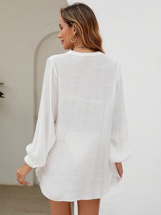 Camicia da donna estiva in Tencel, bambù e cotone, tinta unita, copricostume da spiaggia/bikini_voghion.com