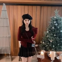 레드 내부 백업 보우 스웨터 게으른 하이 엔드 니트 카디건 최고 여성의 가을과 겨울