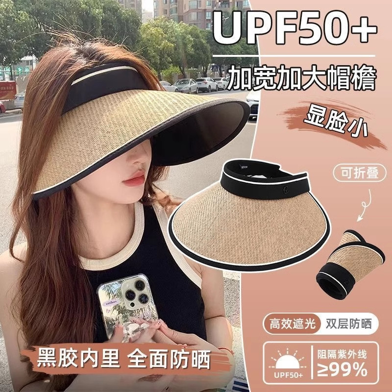 女性用サンハット、夏用麦わら中空帽子、紫外線防止顔を覆う大きなつばの日焼け止め帽子、新しいサイクリング用日よけ帽子|undefined