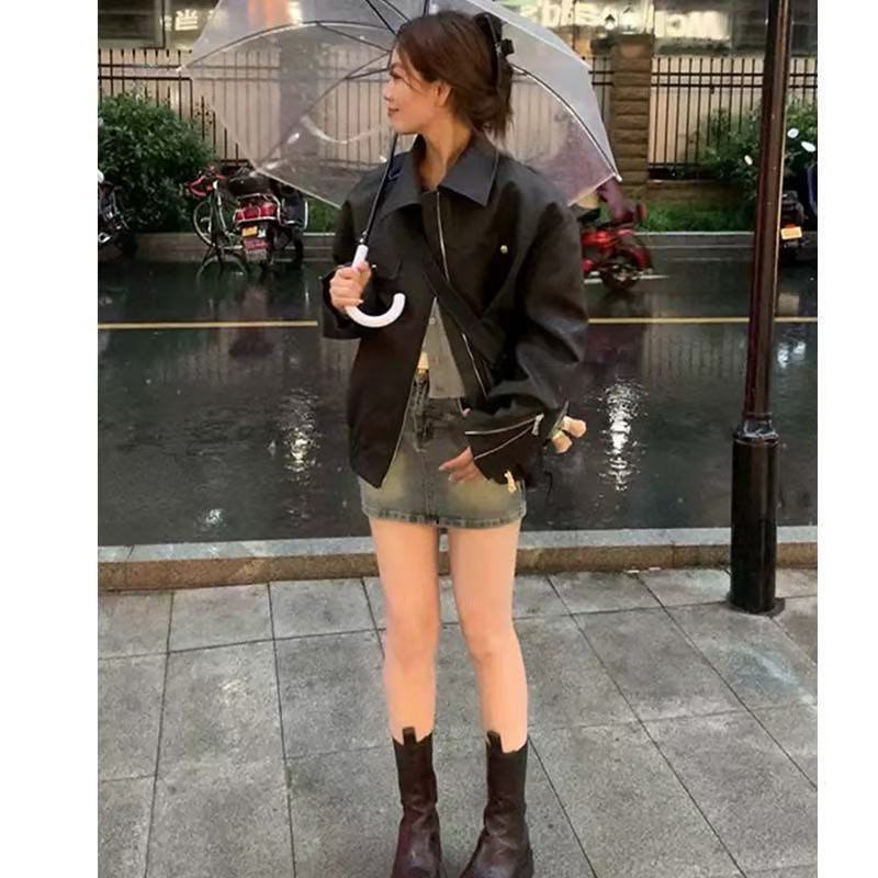 美拉德棕色皮衣外套女2025短款港风pu皮夹克机车春秋冬百搭显瘦|undefined