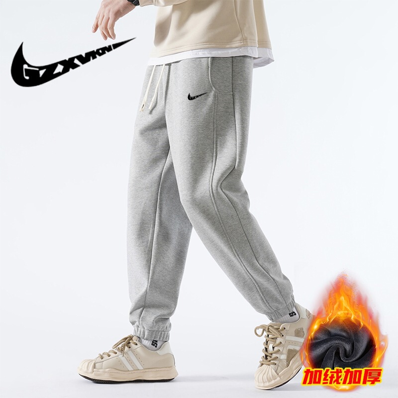 Men's 2024 Fall/Winter fleece-lined Thickened Sports Casual Pants Men's Outdoor Fashion Brand Couple Student's Pants Women