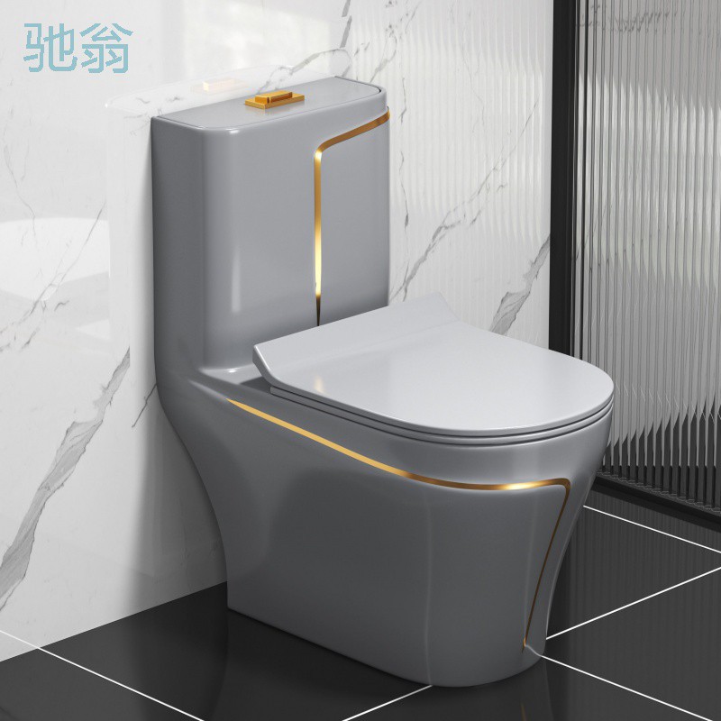 jGa灰色坐便器卫生间家用防臭小户型厕所抽水马桶彩色虹吸式一体