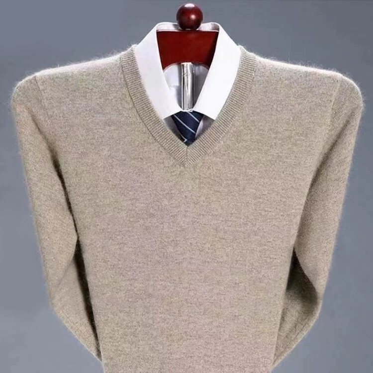Мужской однотонный свитер с V-образным вырезом, мужская трикотажная одежда, теплый простой шерстяной свитер на флисе для осени и зимы, хит продаж для международного рынка
