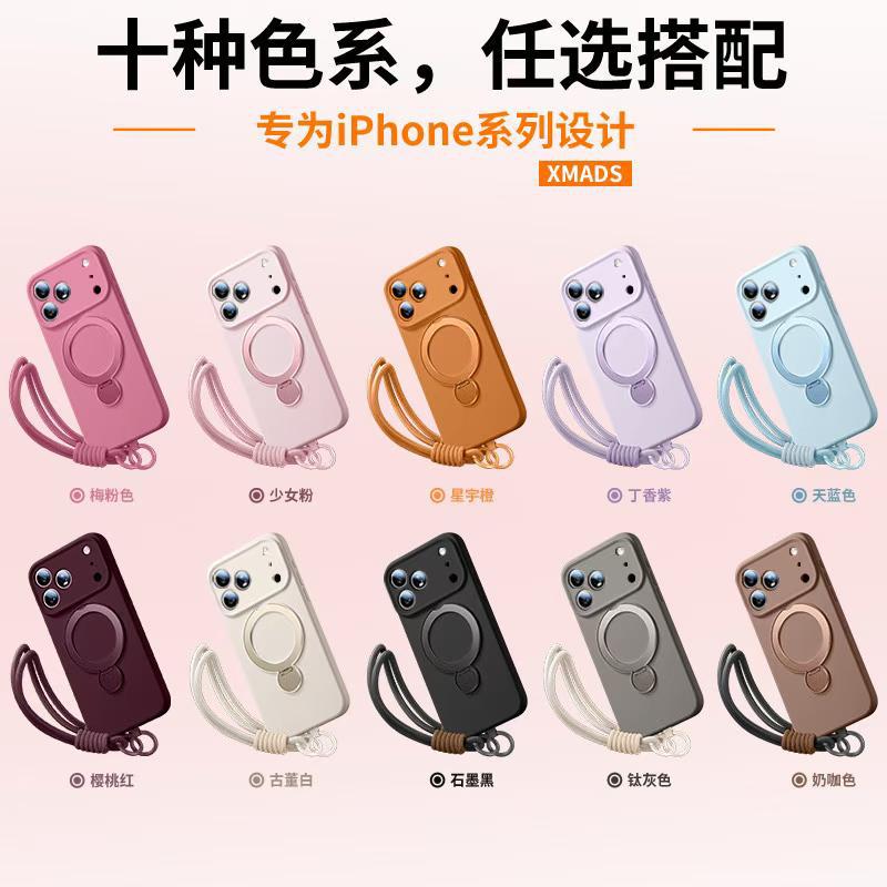 Funda de Silicona Líquida para iPhone 15 Pro Max y Apple 17 con Soporte Giratorio Cuerda y Absorción Magnética image 5