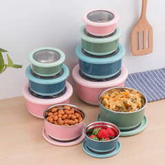 丸いステンレス製タッパー蓋付き弁当箱キッチン食品密封冷蔵庫冷凍冷蔵タッパー