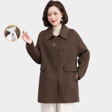 中老年冬装羊毛呢子外套新中式国风妈妈款双面绒羊毛大衣女中长款