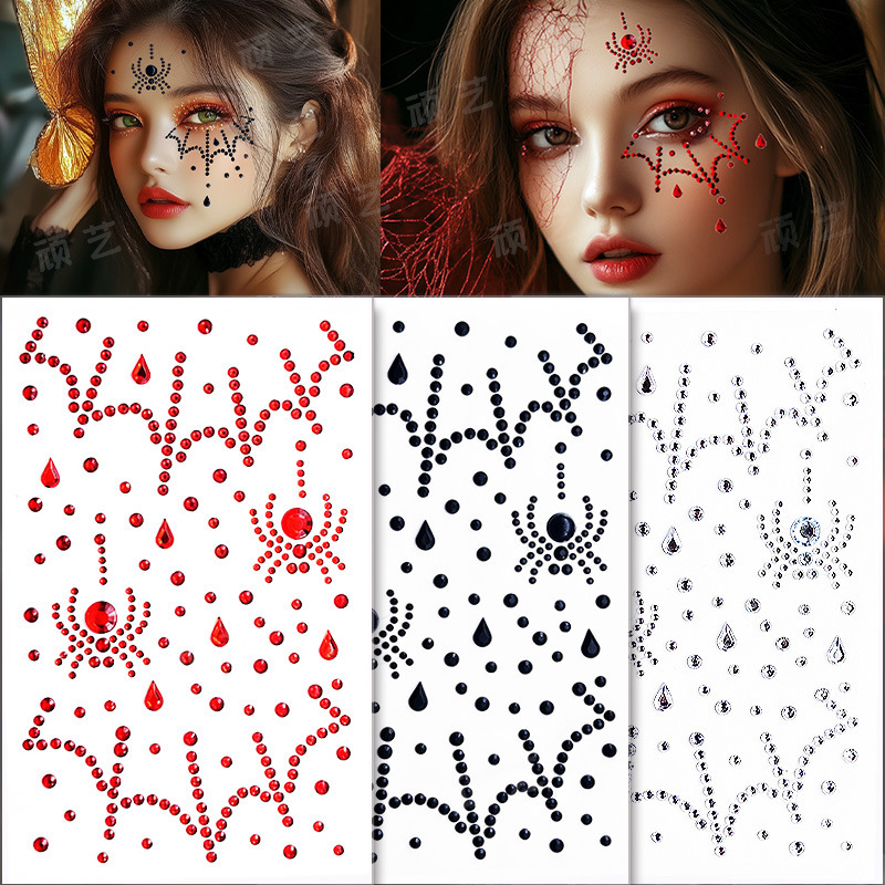 Halloween Sticker Holiday Party Stage Face Sticker Diamond Sticker Makeup Sticker Glitter Gem Sticker Performance Face