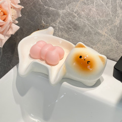 陶瓷自动沥水暹罗猫肥皂盒高级轻奢高档创意肥皂碟家用香皂置物架