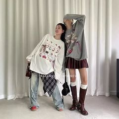 綿春と秋の韓国式アニメkt猫プリント立体蝶結びカジュアル長袖tシャツの外に中長タイプがあります。