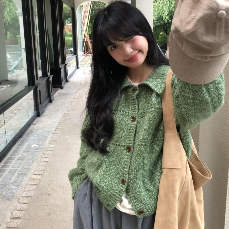 翻领新款秋冬山羊绒开衫女2025秋欧货粗线厚款麻花羊毛毛衣外套|undefined