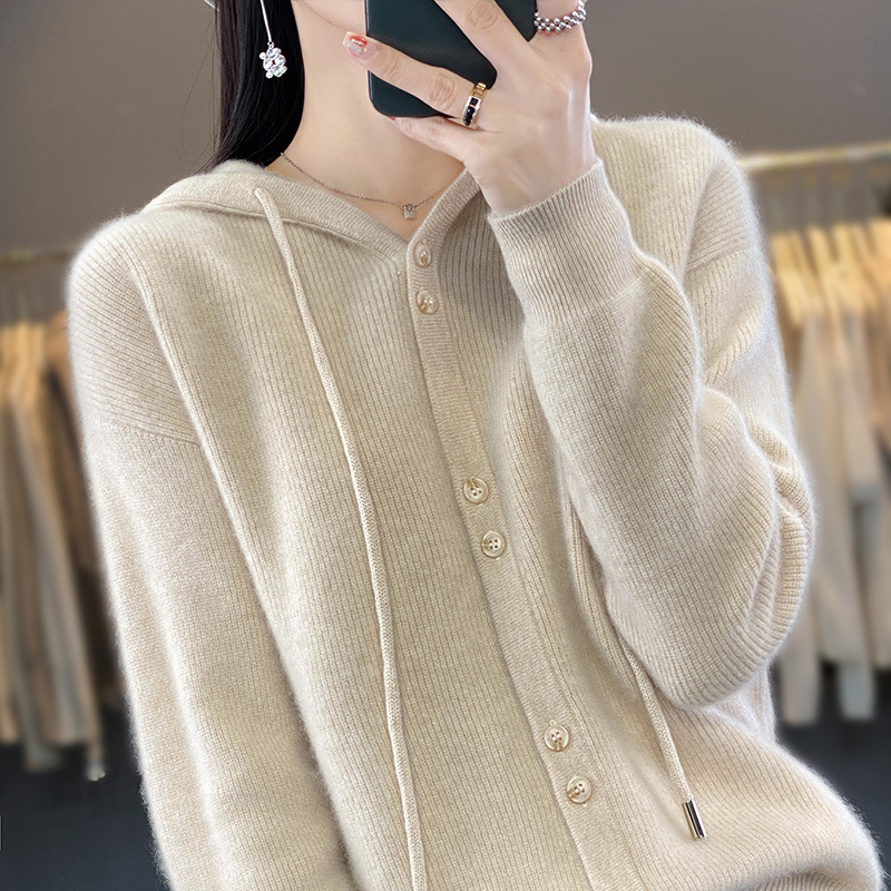 Autumn and Winter New Solid Color Long-Sleeve Hooded Knit Cardigan Women's Short Jacket Loose Casual Sweatshirt Fashion Outerwear Top Autumn and Winter New Solid Color Long-Sleeve Hooded Knit Cardigan Women's Short Jacket Loose Casual Sweatshirt Fashion Outerwear Top