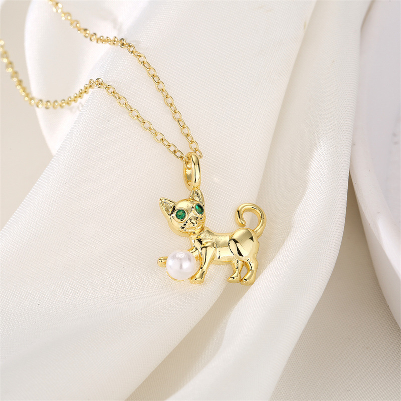 Cute Animal Copper Plating Inlay Pearl Zircon Pendant Necklace 1 Piece