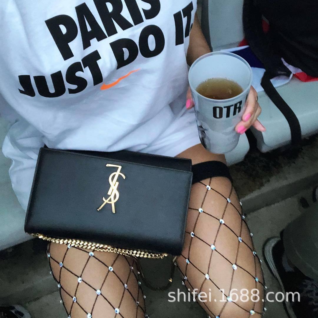 Diamante blanco caliente transfronterizo brillante Punto de malla grande diamante sobre la rodilla medias Calcetines altos calcetines de red de pesca de perforación en caliente