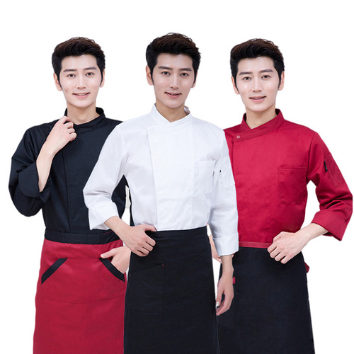 Pure White Hotel Kitchen Chef Uniform Men's Long Sleeve Set Autumn/Winter Option Back of House Workwear Thick Chef Coat Cotton