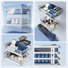 厨房拉篮橱柜304不锈钢双层厨柜碗柜碗碟拉篮调料调味抽屉式碗篮