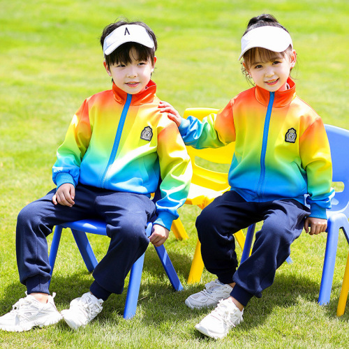 School uniform set spring and autumn rainbow color British college style baseball uniform for primary and secondary school students class uniform kindergarten children's uniform