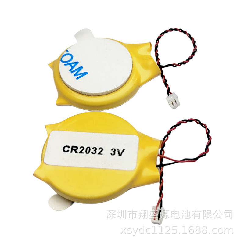 工厂直销CR2032小间距端子线纽扣电池CR2032出线带插头贴双面胶
