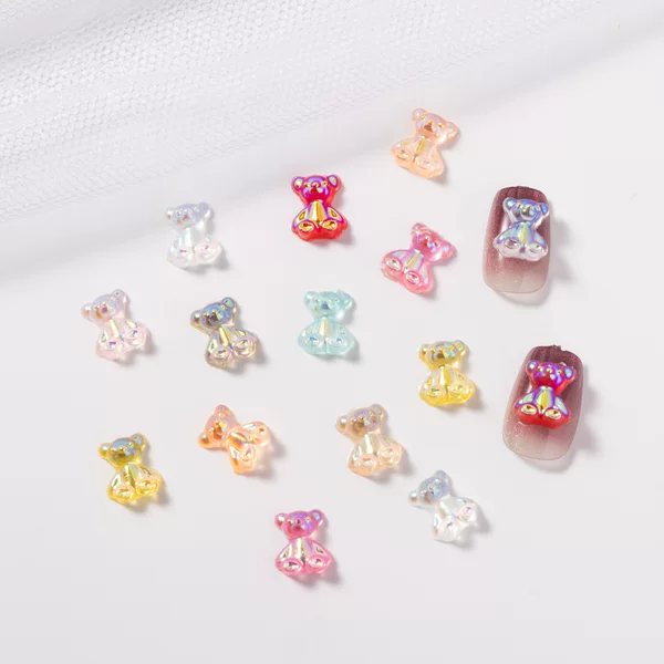 Resin Aurora Bear Cartoon Jewelry Nail Art Diamond Ab Symphony Bear DIY Nail Stud Decoration Wholesale