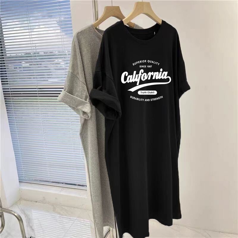 Lazy Skirt Large Dress 2025 Summer Mid-Length Loose Ins Versatile Home Wear Casual Women's Short-Sleeved T-Shirt Nightgown