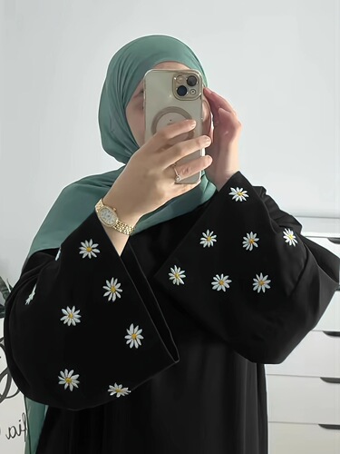 New Ins floral embroidery Abaya coat robe Middle Eastern Dubai dress embroidered outer robe