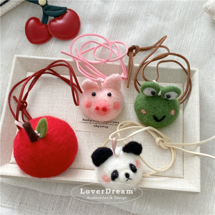 New Colorfulful Wool Felt Panda Frog Pig Kidsren's Necklace Sweet and Cute Adjustable Imitation Leather Necklace Necklace