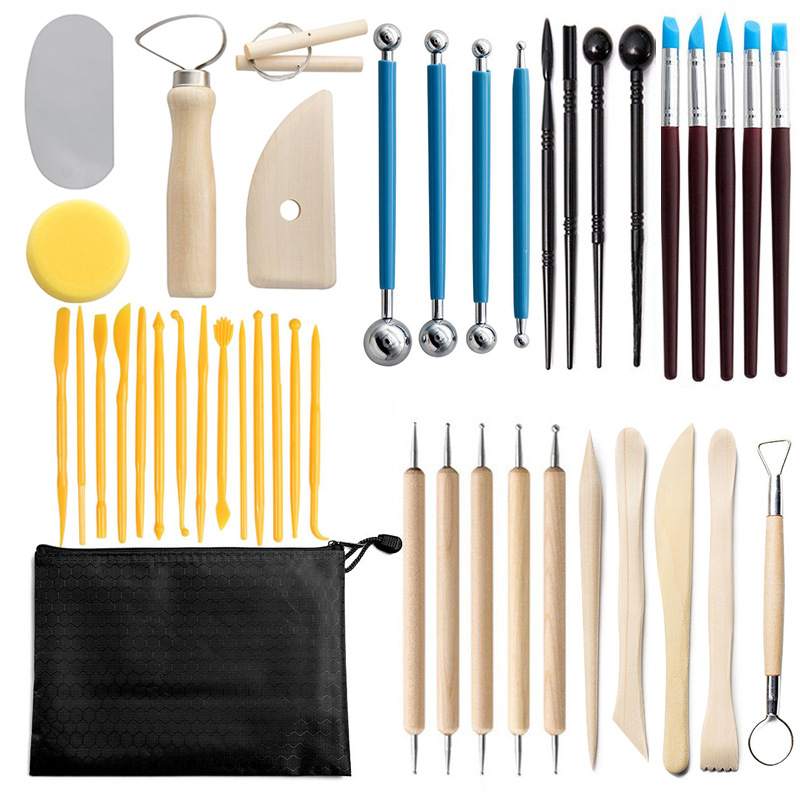 Herramientas de arcilla transfronterizas 42 unidades traje de arcilla de piedra de plástico cuchillo de talla de corte manual de bricolaje pieza de cerámica punto taladro pluma