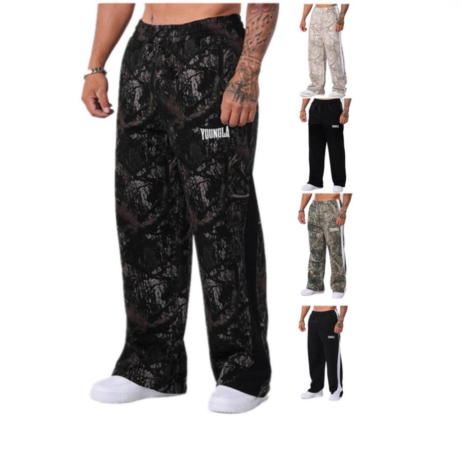 Youngla American New Fitness Sports Running Pants Casual Breathable Basketball Patchwork Loose Straight Pants