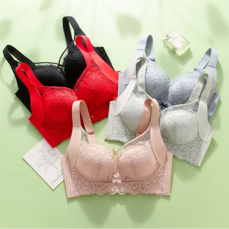 New style adjustable upper support underwear sexy lace thin Cup comfortable thin big chest small wireless bra