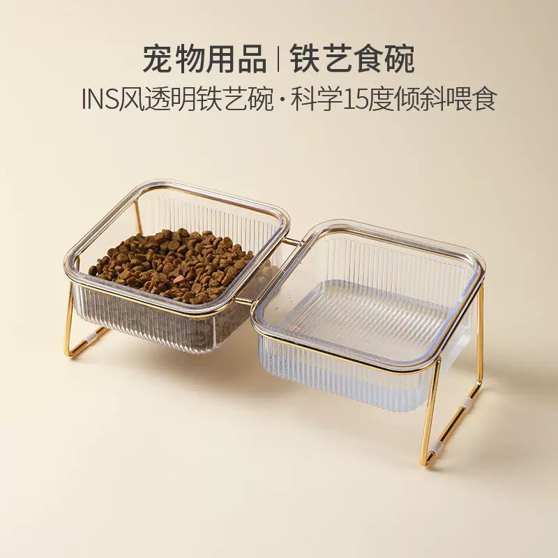 原创猫碗防打翻铁艺高脚双碗猫咪饮水机宠物碗喂食器宠物用品批发