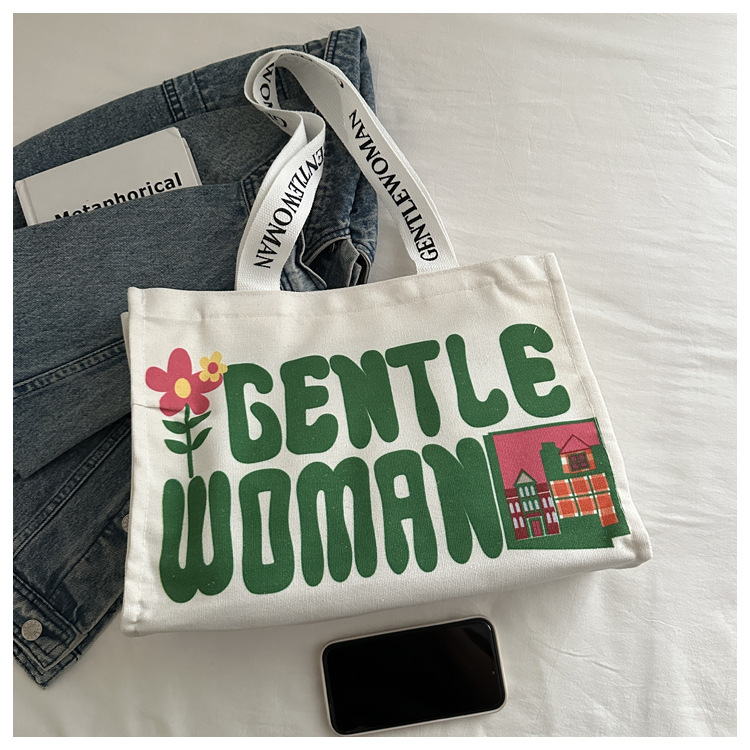 Large-capacity letter canvas bag 2025 new style ins printed versatile shoulder bag for commuting and portable ladies' tote bag undefined