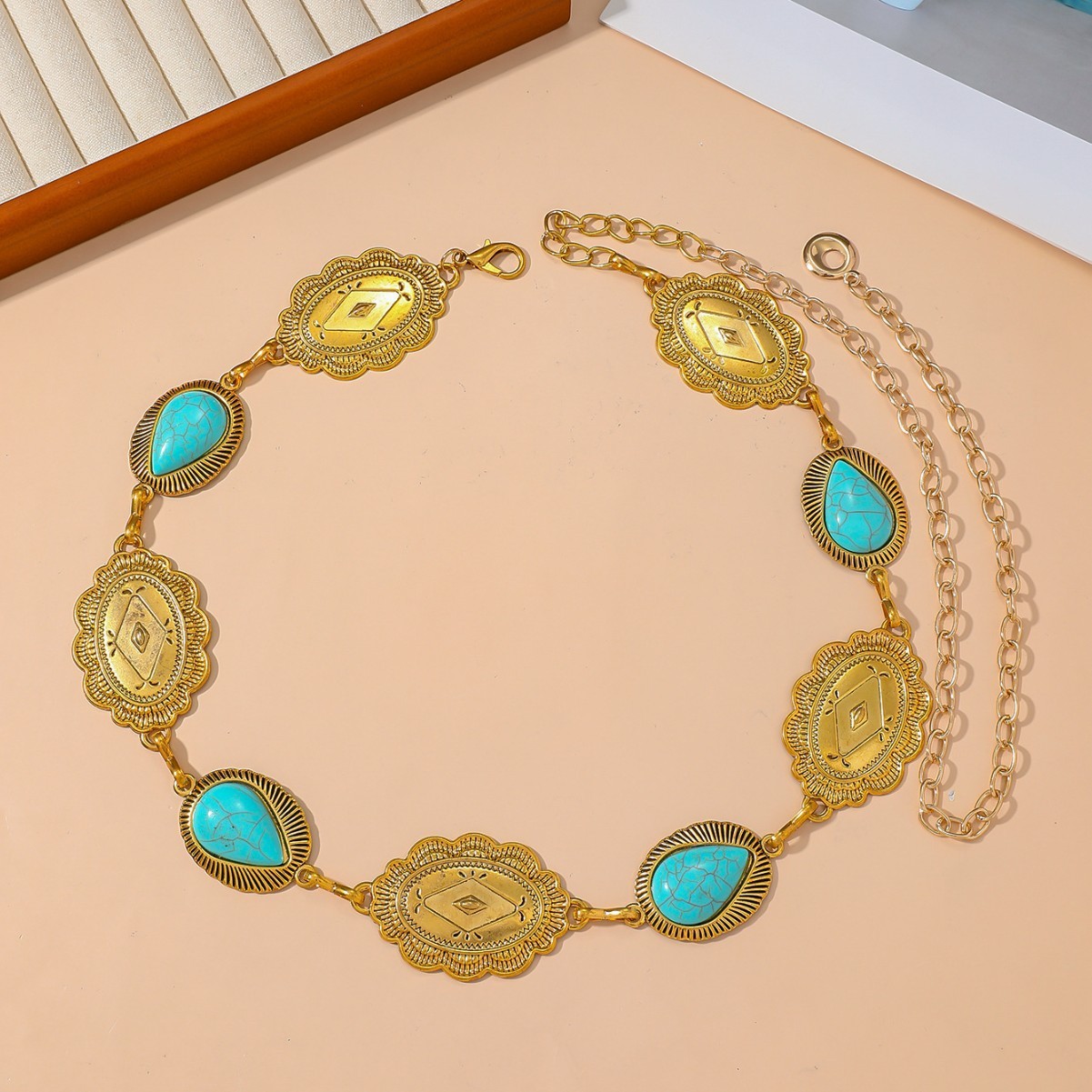 Cadena para la cintura, cadena corporal, joyería vintage transfronteriza, oro turquesa, accesorio para la cintura para mujer para combinar con jeans, cinturón de cadena de metal._voghion.com