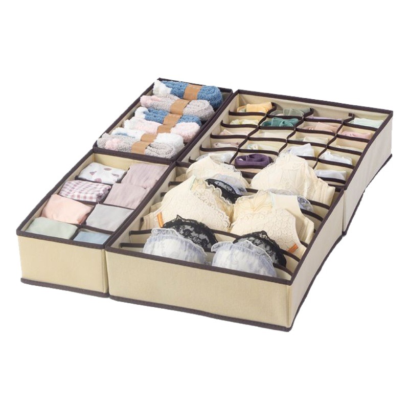 Caja de almacenamiento de ropa interior de malla plegable calcetines sujetador ropa interior cajón caja de almacenamiento separada conjunto de cuatro piezas