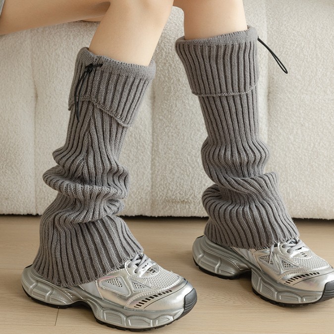 Drawstring flanged socks Hottie Hipster Pile socks chunky knit leg covers Warm foot covers_voghion.com