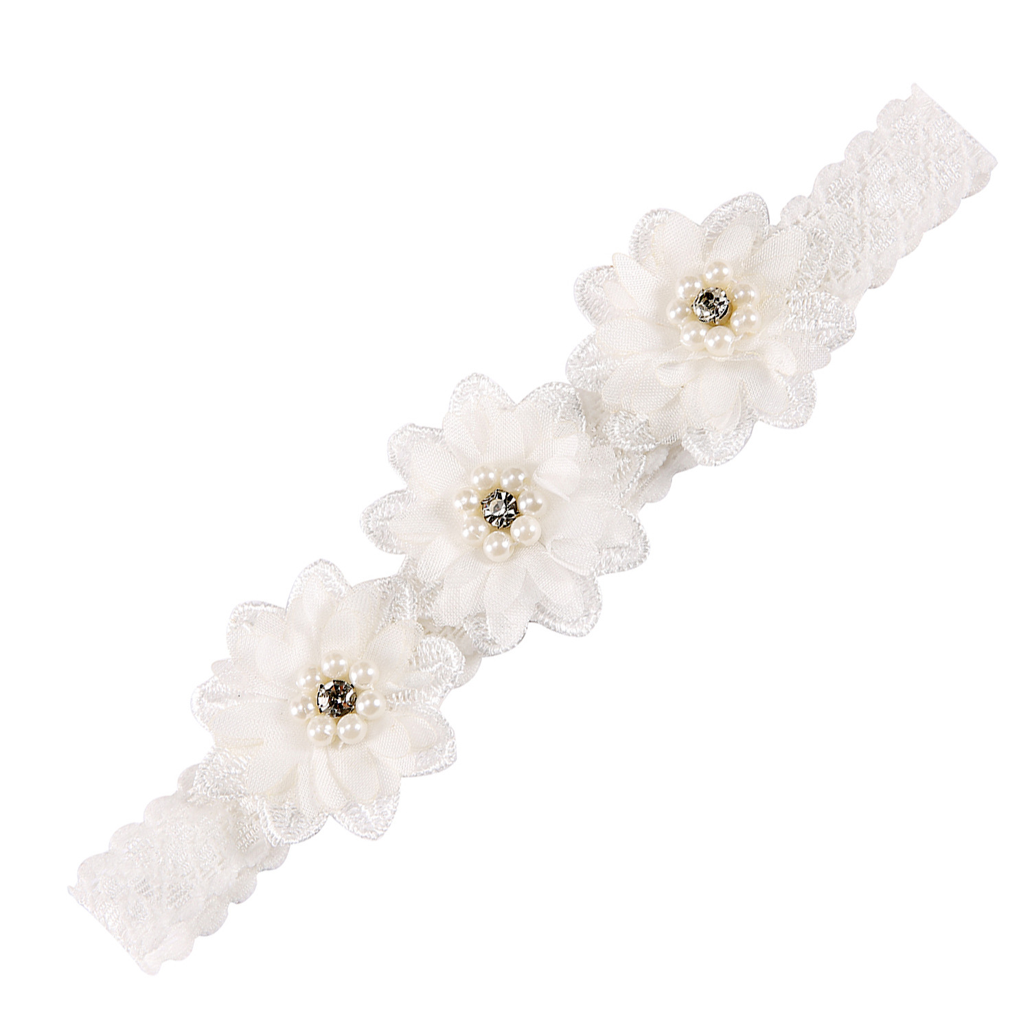 Fashion Solid Color Flower Cloth Pearl Lace Hair Band 1 Piece display picture 3